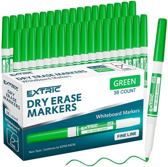 Main image of Green Dry Erase Markers Fine Tip 36 PK Whiteboard Markers Use: School, Classrooms, Offices, Color: Vivid Green Ink, Tip Style: Fine Tip, Feature: Low-Odor and Non-Toxic