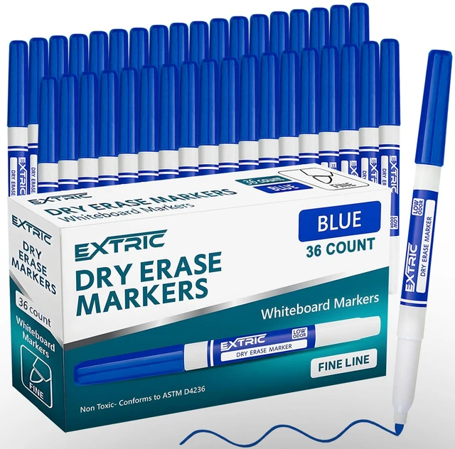 Main image of Blue Dry Erase Markers Fine Tip 36 PK Whiteboard Markers Use: School, Classrooms, Offices, Color: Vivid Blue Ink, Tip Style: Fine Tip, Feature: Low-Odor and Non-Toxic