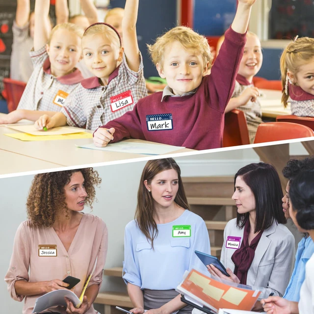 Alt view image 6 of 7 - L LIKED 600 Assorted Name Tags for School Office Home, 6 Colors, No Residue "Hello My Name is" Design, 2 Rolls, 300 Pcs/Roll, Self-Adhesive, Easy to Write,Wide Applications for Parties, Camps and More