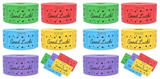 Main image of 2500 Raffle Tickets, Good Luck Raffle Cards, Entry Form with Name, Phone & Email for Raffle, Events, Entry, Class Reward & Door Prize- Blue/Yellow/Pink/Green/Purple (Pack of 2)