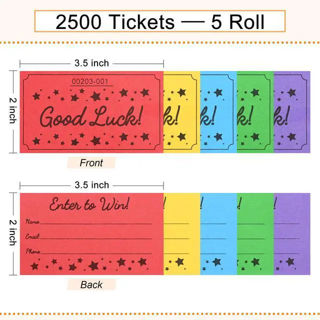 Alt view image 2 of 5 - 2500 Raffle Tickets, Good Luck Raffle Cards, Entry Form with Name, Phone & Email for Raffle, Events, Entry, Class Reward & Door Prize- Blue/Yellow/Pink/Green/Purple (Pack of 2)