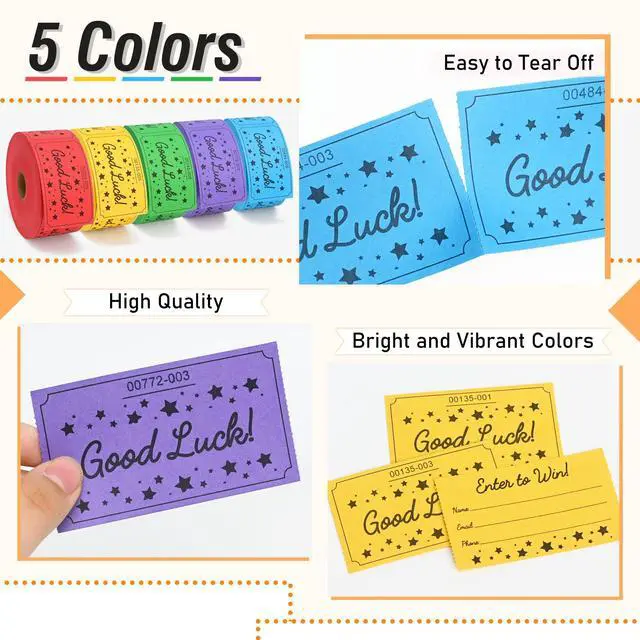 Alt view image 4 of 5 - 2500 Raffle Tickets, Good Luck Raffle Cards, Entry Form with Name, Phone & Email for Raffle, Events, Entry, Class Reward & Door Prize- Blue/Yellow/Pink/Green/Purple (Pack of 2)