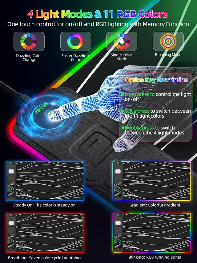 Alt view image 4 of 7 - Mouse Pad with Foldable Phone Holder & Wireless Charger, XXL RGB Gaming Mousepad 31.5"x15.8" Large Desk Mat for Keyboard, Black Desk Pad with Dual Qi Charging Station | 11 Colors 5 Modes