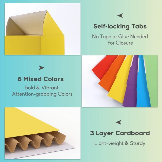 Alt view image 5 of 6 - 18 Pack 12x9x4 in Cardboard Shipping Boxes, 6 Colors Gift Box Bright Color, Tuck Top, Quick Fold, Easy Assemble, Shape Well, Single Corrugated, Shirt, Shoe, Small Business Packaging