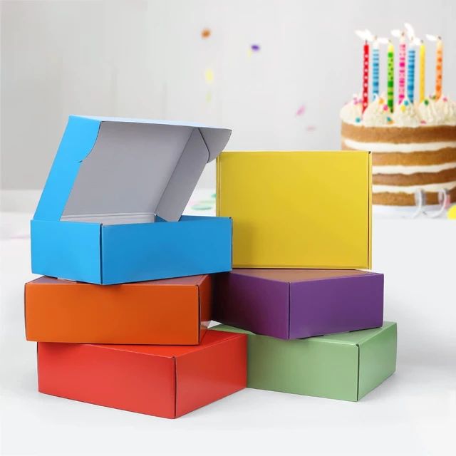 Alt view image 3 of 6 - 18 Pack 12x9x4 in Cardboard Shipping Boxes, 6 Colors Gift Box Bright Color, Tuck Top, Quick Fold, Easy Assemble, Shape Well, Single Corrugated, Shirt, Shoe, Small Business Packaging