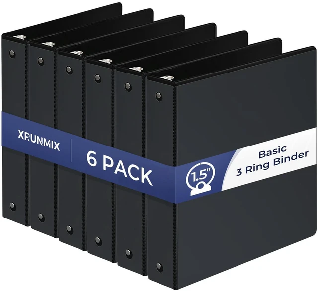 Main image of 1-1/2'' 2-Inch 3-Ring Binder with Pockets, Premium View Binders with Three Ring Binders Holds up to 200/325/450 Sheets US Letter Size, Bulk Pack of 6 (1.5-inch Black)