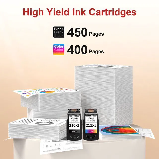 Alt view image 3 of 7 - 210 211XL Compatible for Canon 210 XL and 211 XL Ink Cartridges Combo Pack 850 Pages High Yield PG-210 CL-211 Upgraded Chip Compatible for Canon PIXMA MX410 MX320 MX340 MP480 MP490 MP270 IP2700 IP2702