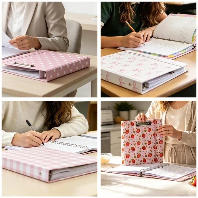 Alt view image 6 of 6 - 3 Ring Binder 1 inch with Clipboard - Tropical Palm Leaf Design, Includes Dividers, File Bag & Spine Label - Perfect for School, Office, and Organization, Holographic Waterproof Film