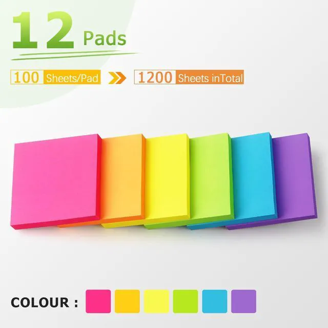 Alt view image 4 of 7 - Sticky Notes 3x3 in, Bright Colors Self-Stick Pads, 12 Pads, 100 Sheets/Pad