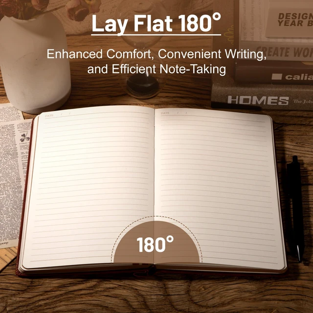 Alt view image 4 of 7 - Compass Leather Journal for Men Women, A5 Lined Notebook Writing Gift 288 Pages 100 GSM Acid-free Paper, Bleed-free, Pen holder, Lay Flat, For Daily Writing, Office, Gifting