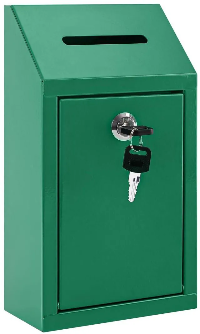 Main image of Cash Box for Farm Stand, Money Drop Box with Lock & Slot, Green Wall mount, self-service payment drop, porch pickup, 2 keys, hardware included, 10.24 x 5.7 x 2.95 in