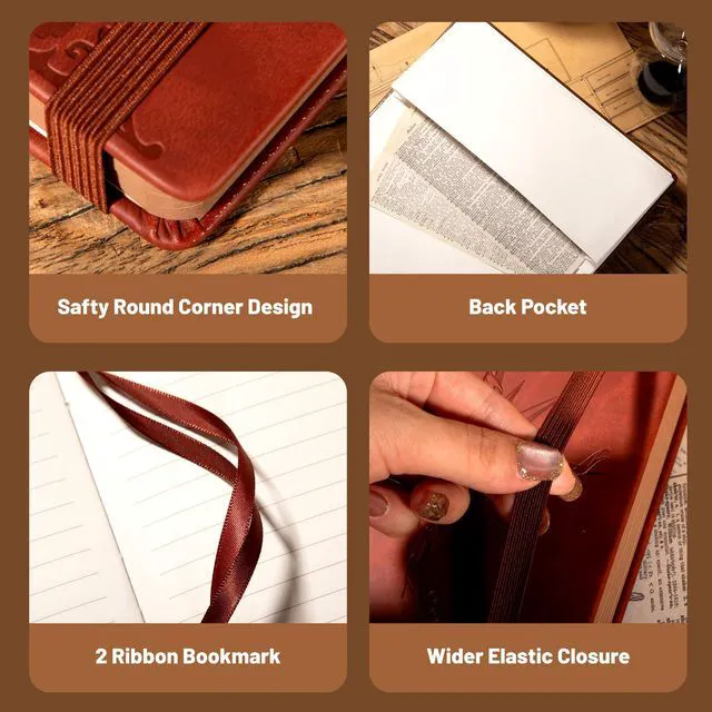 Alt view image 6 of 7 - Compass Leather Journal for Men Women, A5 Lined Notebook Writing Gift 288 Pages 100 GSM Acid-free Paper, Bleed-free, Pen holder, Lay Flat, For Daily Writing, Office, Gifting