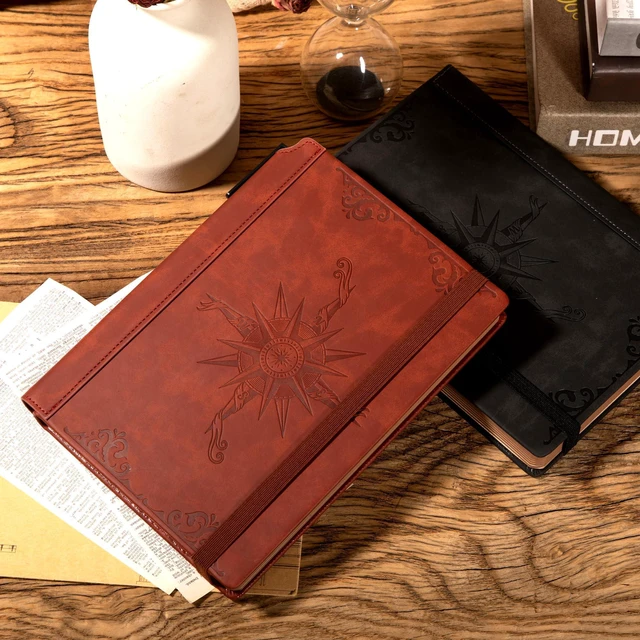 Alt view image 7 of 7 - Compass Leather Journal for Men Women, A5 Lined Notebook Writing Gift 288 Pages 100 GSM Acid-free Paper, Bleed-free, Pen holder, Lay Flat, For Daily Writing, Office, Gifting