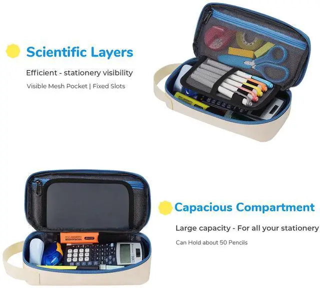 Alt view image 2 of 6 - Large Pencil Case, Aesthetic Pen Pouch with Big Capacity, Minimalist Portable Stationery Bag with Handle for Office Organizer Aesthetic Pencil Cases