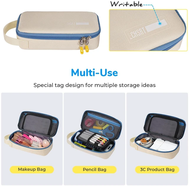 Alt view image 3 of 6 - Large Pencil Case, Aesthetic Pen Pouch with Big Capacity, Minimalist Portable Stationery Bag with Handle for Office Organizer Aesthetic Pencil Cases