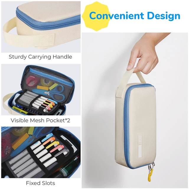 Alt view image 5 of 6 - Large Pencil Case, Aesthetic Pen Pouch with Big Capacity, Minimalist Portable Stationery Bag with Handle for Office Organizer Aesthetic Pencil Cases
