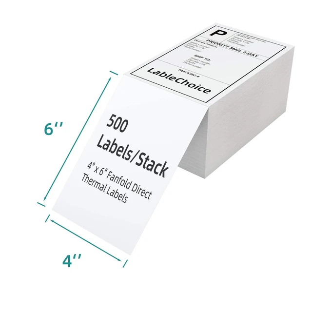 Alt view image 2 of 6 - 2000 Labels 4 x 6 3-Proof Commercial Grade Fanfold Direct Thermal Labels Compatible with Zebra, Rollo, Munbyn, 4 Stacks White Perforated Permanent Strong Adhesive Mailing Shipping Labels