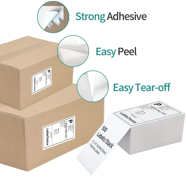 Alt view image 4 of 6 - 2000 Labels 4 x 6 3-Proof Commercial Grade Fanfold Direct Thermal Labels Compatible with Zebra, Rollo, Munbyn, 4 Stacks White Perforated Permanent Strong Adhesive Mailing Shipping Labels