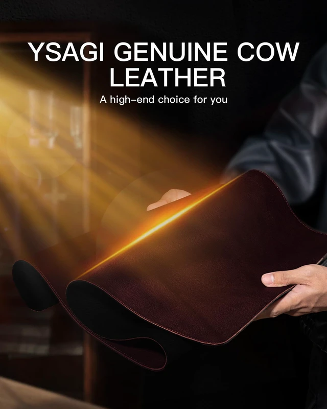 Alt view image 6 of 7 - Genuine Leather Desk Mat, 31.5"x15.8"Office Desk Pad, Thick Desk Pad Mat with Stitched Line, Non-Slip Desk Mat with Rubber Base (Red Brown, 31.5"x15.8")