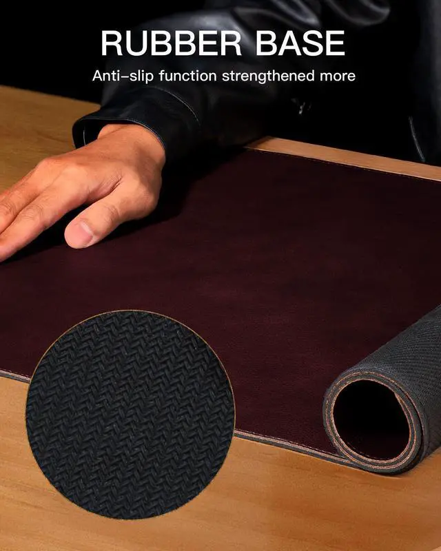 Alt view image 3 of 7 - Genuine Leather Desk Mat, 31.5"x15.8"Office Desk Pad, Thick Desk Pad Mat with Stitched Line, Non-Slip Desk Mat with Rubber Base (Red Brown, 31.5"x15.8")