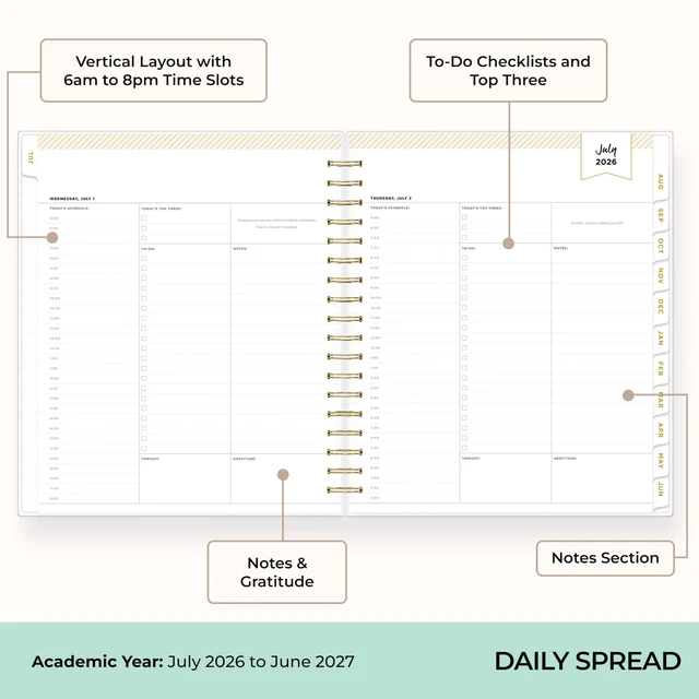 Alt view image 3 of 7 - 2026-2027 Daily & Monthly Academic Planner, 8"x10", Black Stripe July 2026 - June 2027, Flexible Cover, Laminated Tabs, Storage Pocket, Stickers, Academic Year, Day Designer