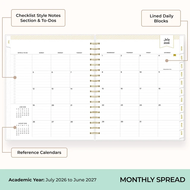 Alt view image 4 of 7 - 2026-2027 Daily & Monthly Academic Planner, 8"x10", Black Stripe July 2026 - June 2027, Flexible Cover, Laminated Tabs, Storage Pocket, Stickers, Academic Year, Day Designer