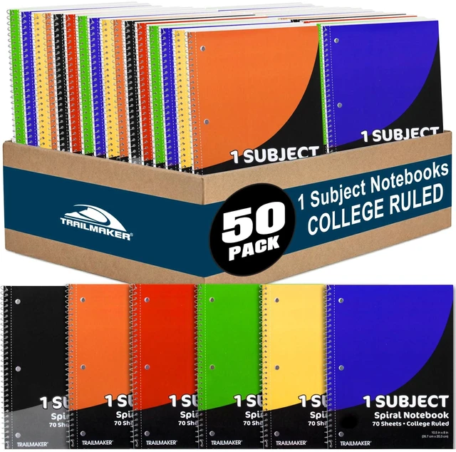Main image of Bulk Notebooks (50 Pack), One Subject Notebooks College Ruled, 140 Pages (70 Sheets),Spiral Bulk Notebooks for Kids, School Supplies, Journaling, Note Taking, Students, and Work