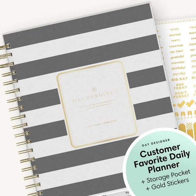 Alt view image 6 of 7 - 2026-2027 Daily & Monthly Academic Planner, 8"x10", Black Stripe July 2026 - June 2027, Flexible Cover, Laminated Tabs, Storage Pocket, Stickers, Academic Year, Day Designer