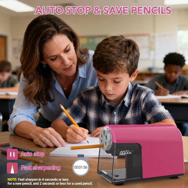 Alt view image 2 of 7 - Electric Pencil Sharpener Heavy Duty, 6 Holes, Cordless & Rechargeable, Fast Sharpen, Auto Stop, 10K+ Uses, Classroom Pencil Sharpener for 6-11mm No.2/Large/Colored Pencils PSD2