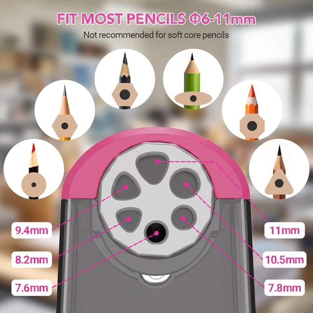 Alt view image 3 of 7 - Electric Pencil Sharpener Heavy Duty, 6 Holes, Cordless & Rechargeable, Fast Sharpen, Auto Stop, 10K+ Uses, Classroom Pencil Sharpener for 6-11mm No.2/Large/Colored Pencils PSD2