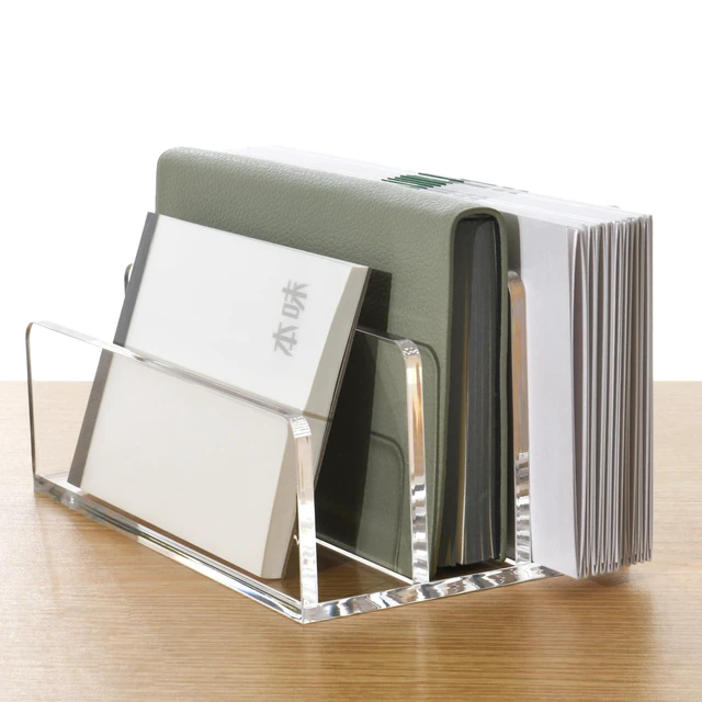Alt view image 3 of 7 - 3 Compartments Clear Acrylic Mail Holder Vertical Letter Sorter & Multifunction Desk Organizer for Bills, Documents, Notebooks Modern Office/Home Envelope File Rack (Pack of 2)