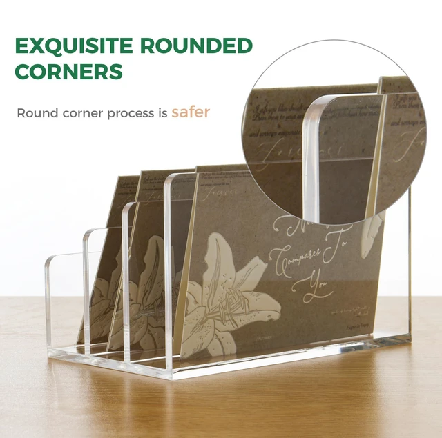 Alt view image 5 of 7 - 3 Compartments Clear Acrylic Mail Holder Vertical Letter Sorter & Multifunction Desk Organizer for Bills, Documents, Notebooks Modern Office/Home Envelope File Rack (Pack of 2)
