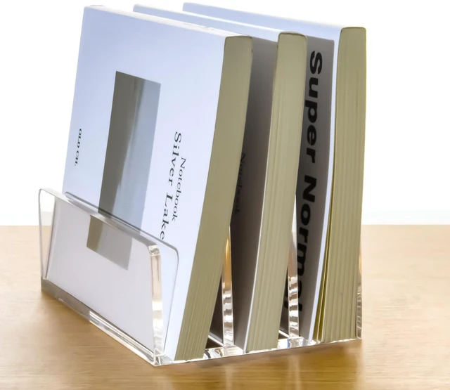 Alt view image 7 of 7 - 3 Compartments Clear Acrylic Mail Holder Vertical Letter Sorter & Multifunction Desk Organizer for Bills, Documents, Notebooks Modern Office/Home Envelope File Rack (Pack of 2)