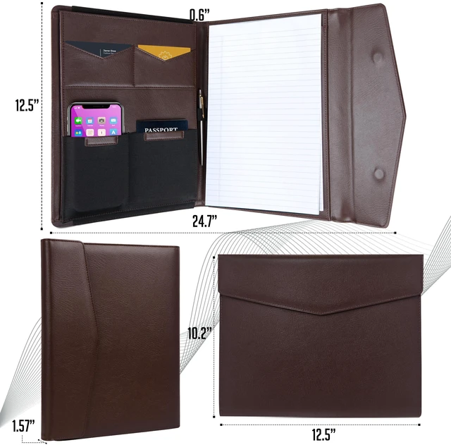 Alt view image 3 of 7 - STLYIO Trifold Padfolio - Magnetic Closure. Stretchable Compartment for Tablet, Documents. Elastic Pockets for Phone, Gadgets, Passport, Travel Documents. Letter-Sized Notepad and Gift Box Included