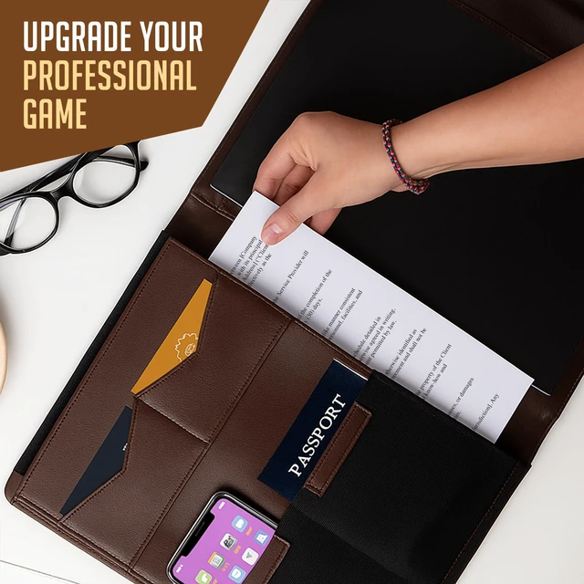 Alt view image 5 of 7 - STLYIO Trifold Padfolio - Magnetic Closure. Stretchable Compartment for Tablet, Documents. Elastic Pockets for Phone, Gadgets, Passport, Travel Documents. Letter-Sized Notepad and Gift Box Included