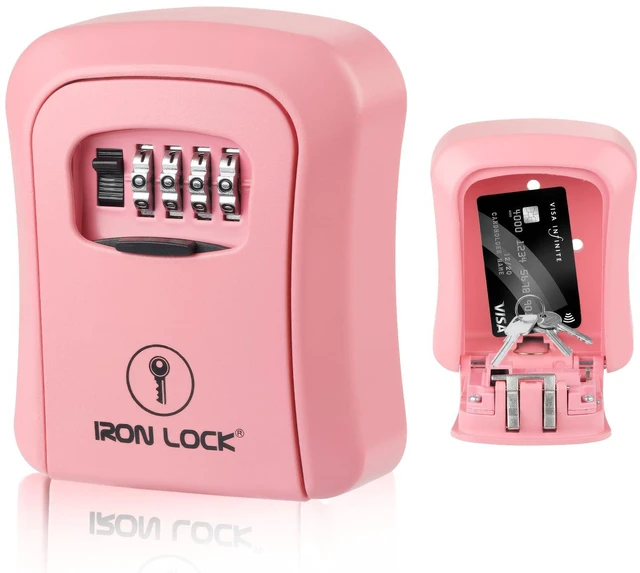Main image of ® Medium Wall Mount Combination Key Lock Box, Outdoor (Pink) Screw-in wall mount (4 screws + 4 anchors) not magnetic, does not hang; weather-resistant zinc alloy, includes key hanger