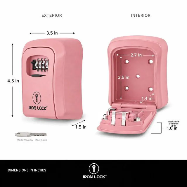 Alt view image 5 of 7 - ® Medium Wall Mount Combination Key Lock Box, Outdoor (Pink) Screw-in wall mount (4 screws + 4 anchors) not magnetic, does not hang; weather-resistant zinc alloy, includes key hanger