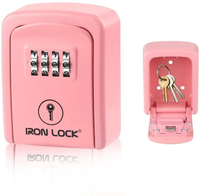 Main image of ® Small Wall Mount Key Lock Box for Keys Outside (Pink) Combination Lock, Resettable 4-Digit Code, Screw-In Wall Mount, Weather-Resistant Metal, No Battery or App, Holds 2 to 5 Keys