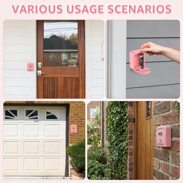 Alt view image 2 of 7 - ® Small Wall Mount Key Lock Box for Keys Outside (Pink) Combination Lock, Resettable 4-Digit Code, Screw-In Wall Mount, Weather-Resistant Metal, No Battery or App, Holds 2 to 5 Keys