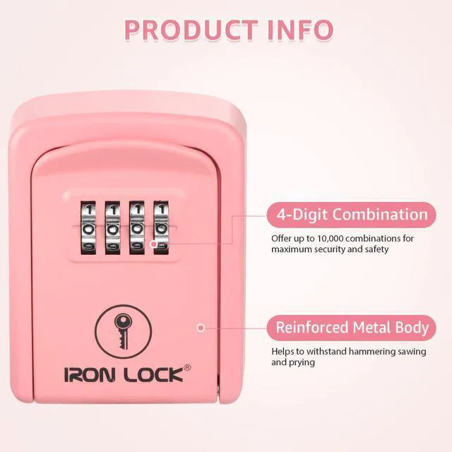 Alt view image 3 of 7 - ® Small Wall Mount Key Lock Box for Keys Outside (Pink) Combination Lock, Resettable 4-Digit Code, Screw-In Wall Mount, Weather-Resistant Metal, No Battery or App, Holds 2 to 5 Keys