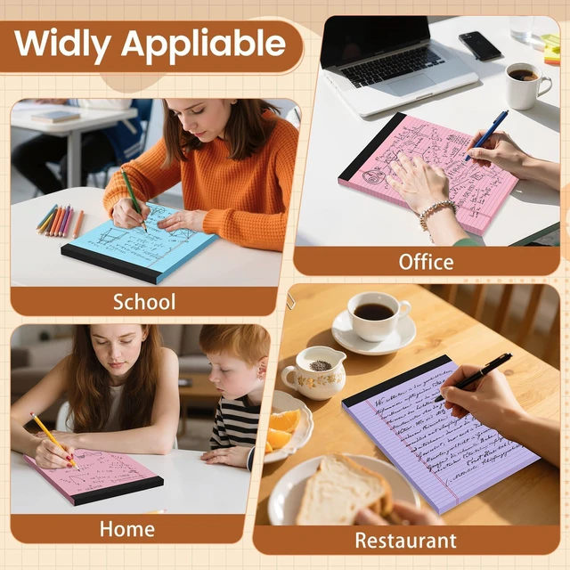 Alt view image 6 of 6 - Legal Pads 8.5 X11, Narrow Ruled Notepads, 3 Pack, 50 Sheet/Pad Colorful Legal Pads, Tear Off Notepad, Perforated Writing Pad, Notebook Paper College Ruled, Notepads For Office Home School