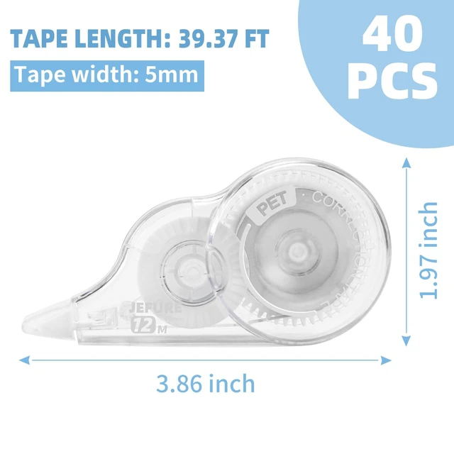 Alt view image 2 of 7 - 40 Pcs Correction Tape, 39.4 Ft, Tear-Resistant, 0.2 in Width White Wrong Out Bulk Clear Applicator Correction Tape for School, Office, Home, Note Taking, Journal