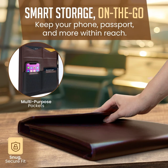 Alt view image 7 of 7 - STLYIO Trifold Padfolio - Magnetic Closure. Stretchable Compartment for Tablet, Documents. Elastic Pockets for Phone, Gadgets, Passport, Travel Documents. Letter-Sized Notepad and Gift Box Included
