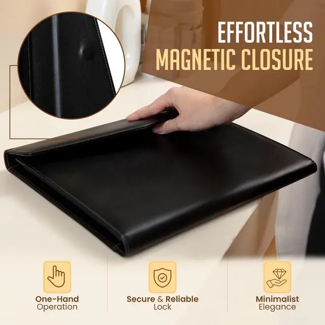 Alt view image 3 of 6 - STLYIO Trifold Padfolio - Magnetic Closure. Stretchable Compartment for Tablet, Documents. Elastic Pockets for Phone, Gadgets, Passport, Travel Documents. Letter-Sized Notepad and Gift Box Included