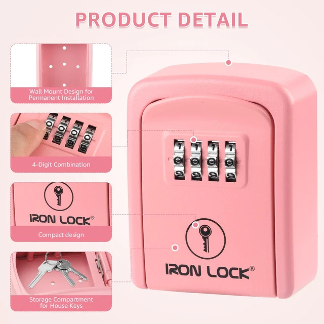 Alt view image 4 of 7 - ® Small Wall Mount Key Lock Box for Keys Outside (Pink) Combination Lock, Resettable 4-Digit Code, Screw-In Wall Mount, Weather-Resistant Metal, No Battery or App, Holds 2 to 5 Keys