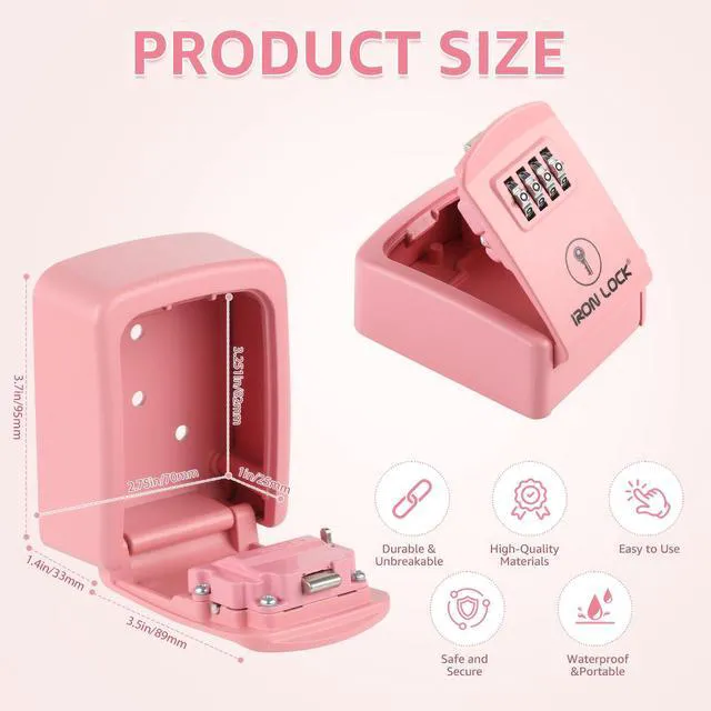 Alt view image 5 of 7 - ® Small Wall Mount Key Lock Box for Keys Outside (Pink) Combination Lock, Resettable 4-Digit Code, Screw-In Wall Mount, Weather-Resistant Metal, No Battery or App, Holds 2 to 5 Keys