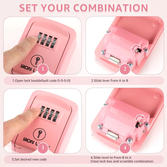 Alt view image 7 of 7 - ® Small Wall Mount Key Lock Box for Keys Outside (Pink) Combination Lock, Resettable 4-Digit Code, Screw-In Wall Mount, Weather-Resistant Metal, No Battery or App, Holds 2 to 5 Keys