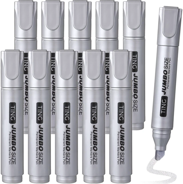 Main image of 10 Pack Jumbo Permanent Markers Chisel Tip Quick Dry Silver Waterproof, Large Big Poster Pens Bulk for Office, Logistics Company and More