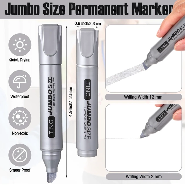 Alt view image 2 of 7 - 10 Pack Jumbo Permanent Markers Chisel Tip Quick Dry Silver Waterproof, Large Big Poster Pens Bulk for Office, Logistics Company and More