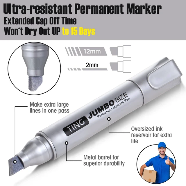 Alt view image 3 of 7 - 10 Pack Jumbo Permanent Markers Chisel Tip Quick Dry Silver Waterproof, Large Big Poster Pens Bulk for Office, Logistics Company and More